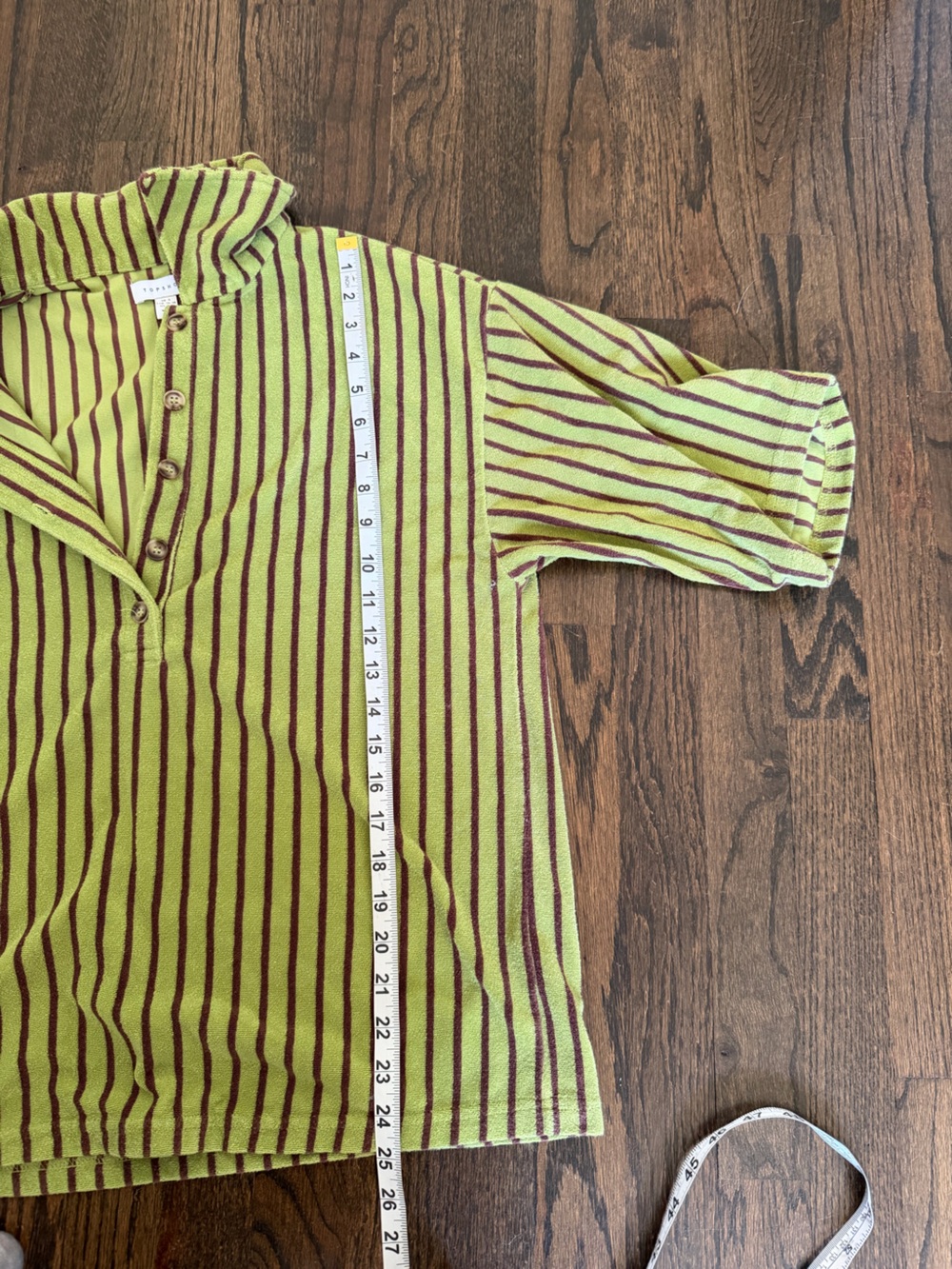 Topshop Olive Green and Brown Striped Short-Sleeve Boxy Top - Picture 4 of 7
